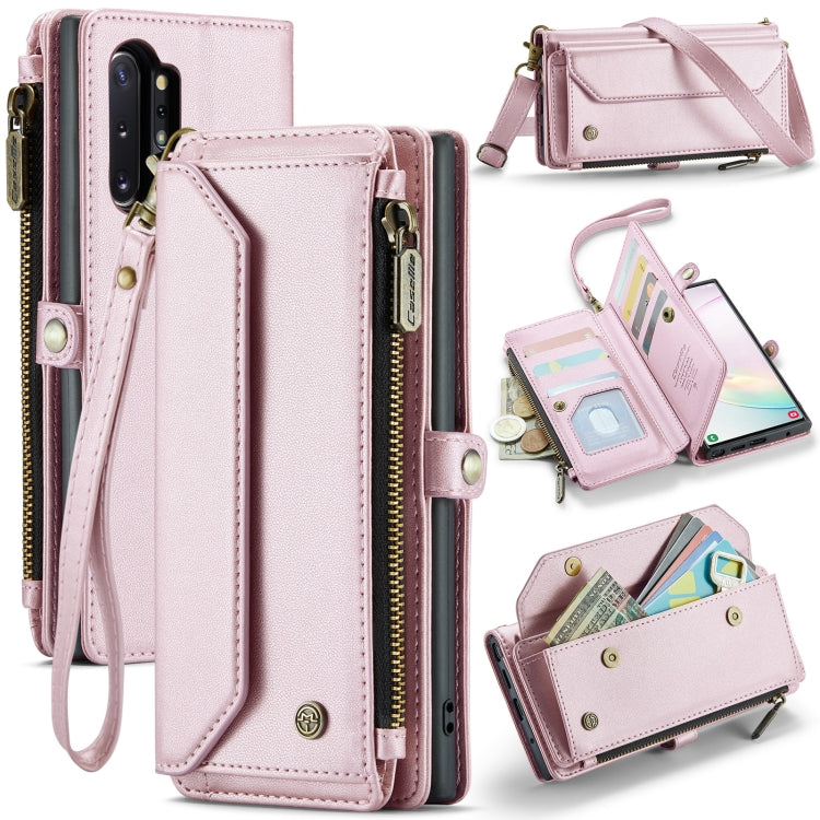 For Samsung Galaxy Note10+ CaseMe C36 Card Slots Zipper Wallet RFID Anti-theft Leather Phone Case(Pink)
