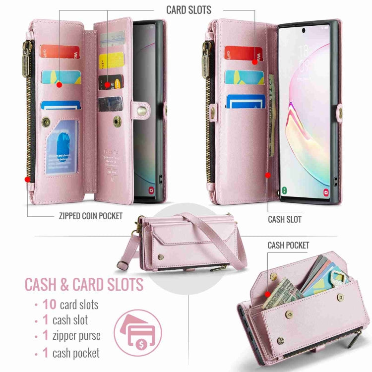 For Samsung Galaxy Note10+ CaseMe C36 Card Slots Zipper Wallet RFID Anti-theft Leather Phone Case(Pink)