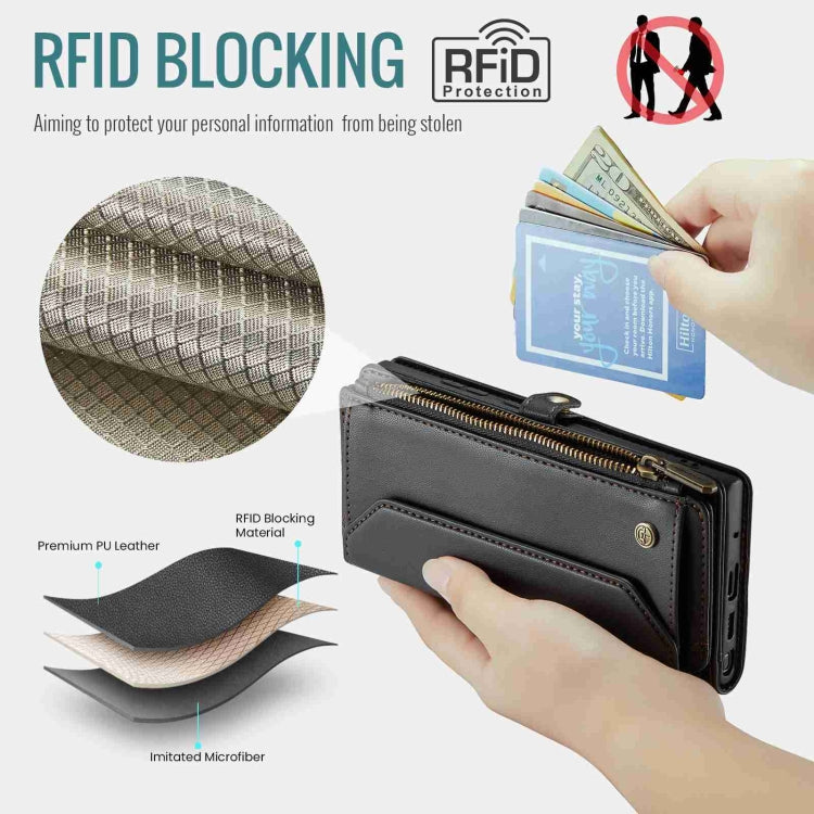 For Samsung Galaxy Note20 Ultra CaseMe C36 Card Slots Zipper Wallet RFID Anti-theft Leather Phone Case(Black)