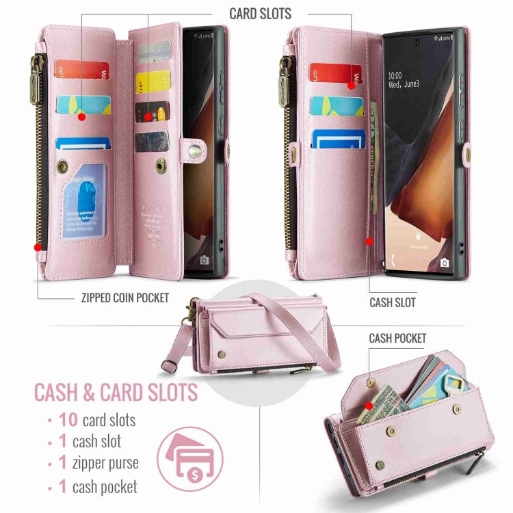 For Samsung Galaxy Note20 Ultra CaseMe C36 Card Slots Zipper Wallet RFID Anti-theft Leather Phone Case(Pink)