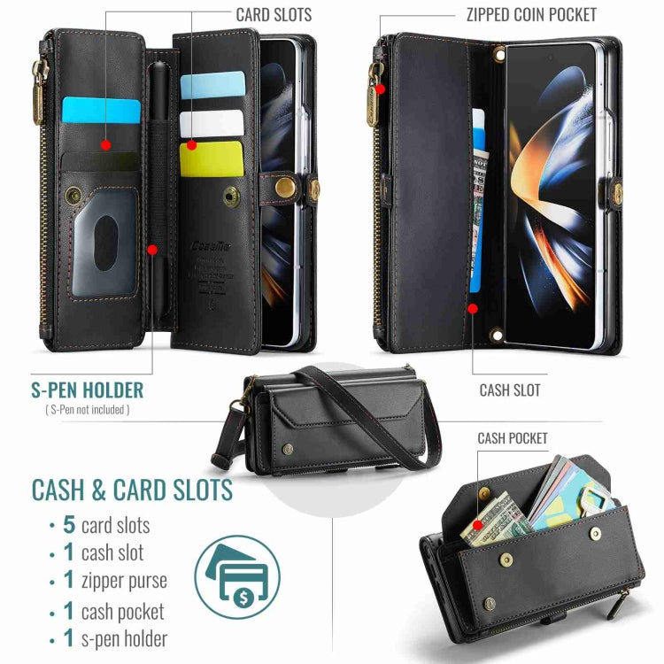 For Samsung Galaxy Z Fold4 CaseMe C36 Card Slots Zipper Wallet RFID Anti-theft Leather Phone Case(Black)