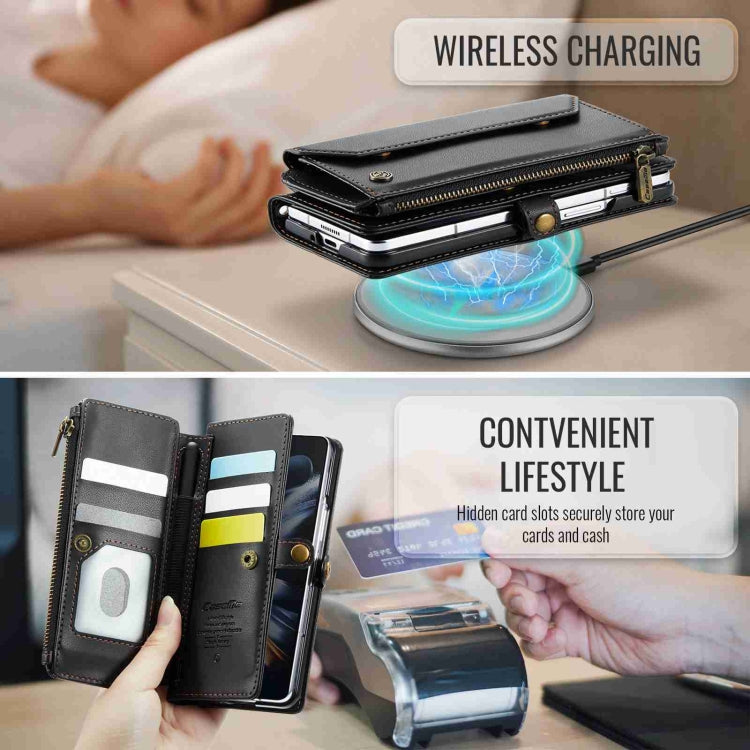 For Samsung Galaxy Z Fold4 CaseMe C36 Card Slots Zipper Wallet RFID Anti-theft Leather Phone Case(Black)
