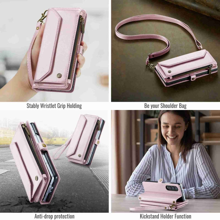 For Samsung Galaxy Z Fold4 CaseMe C36 Card Slots Zipper Wallet RFID Anti-theft Leather Phone Case(Pink)