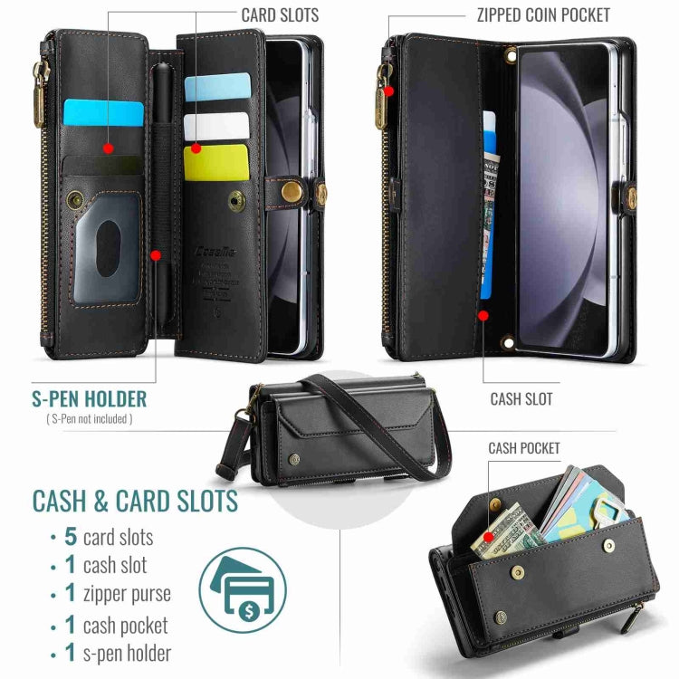 For Samsung Galaxy Z Fold5 CaseMe C36 Card Slots Zipper Wallet RFID Anti-theft Leather Phone Case(Black)