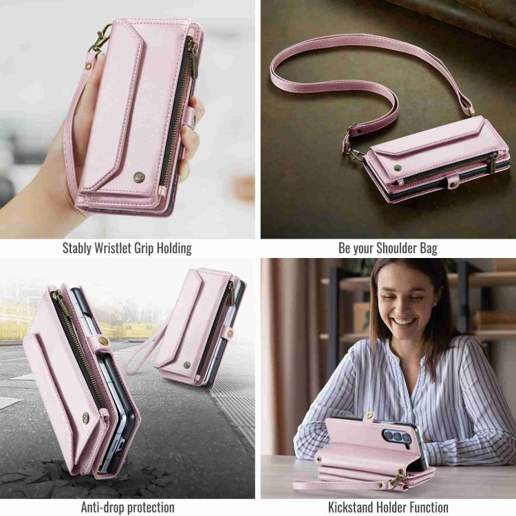 For Samsung Galaxy Z Fold5 CaseMe C36 Card Slots Zipper Wallet RFID Anti-theft Leather Phone Case(Pink)