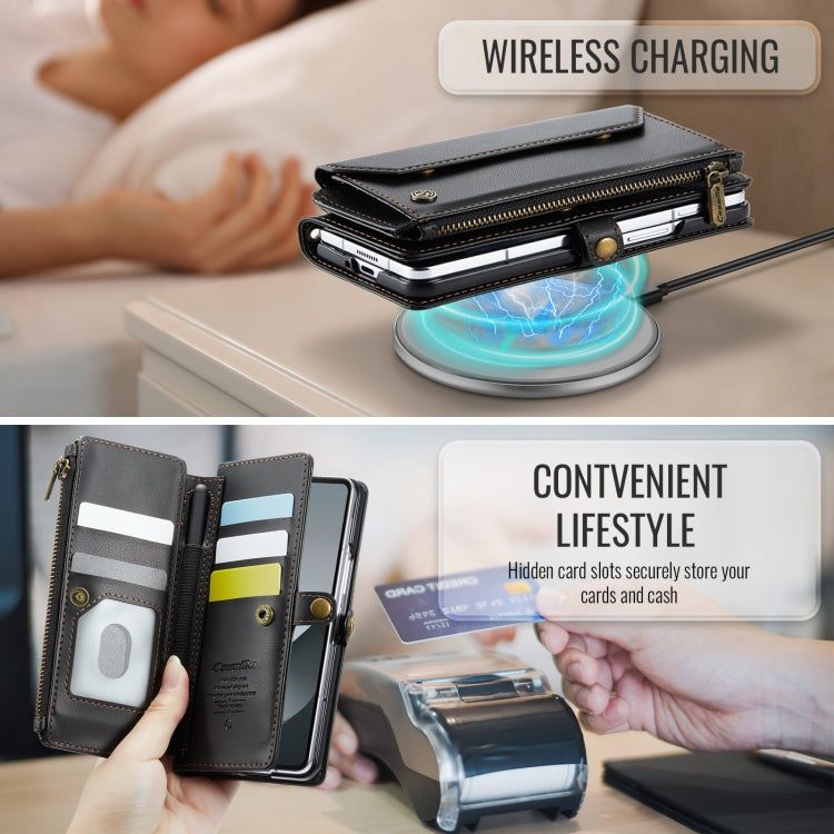 For Samsung Galaxy Z Fold6 5G CaseMe C36 Card Slots Zipper Wallet RFID Anti-theft Leather Phone Case(Black)