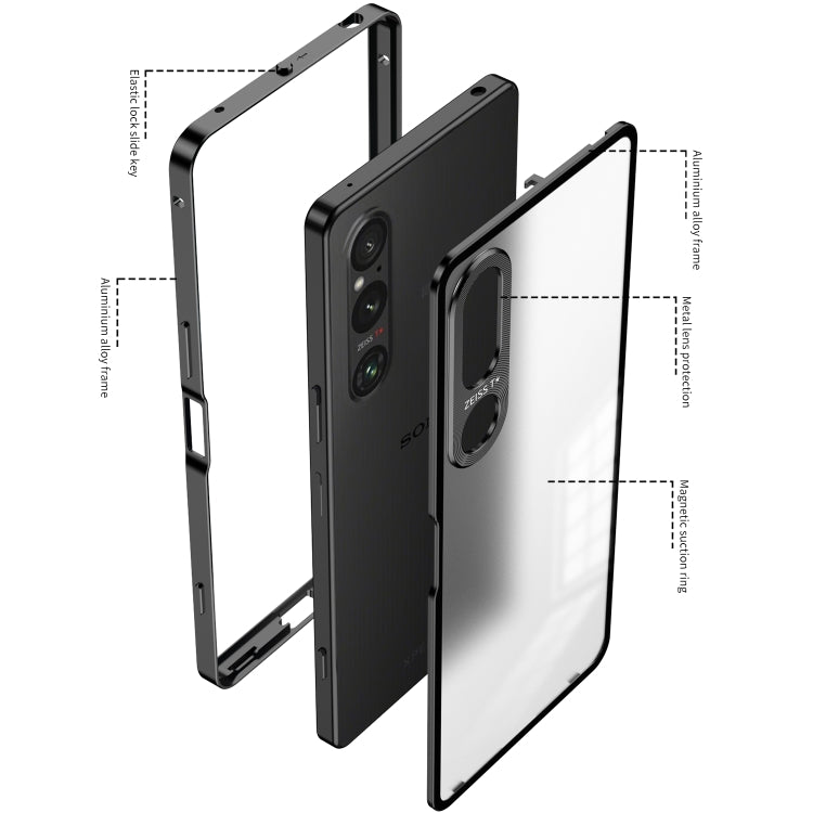For Sony Xperia 1 V Snap Buckle Metal Frame Frosted Phone Case(Silver)