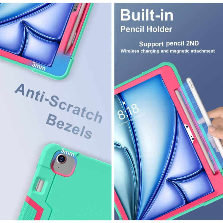 For iPad Air 11 2025 / 2024 Contrast Color Silicone Acrylic PC Tablet Case with Holder(Mint Green Rose Red) - iPad Air 11 2025 / 2024 Cases by PMC TechLife | Online Shopping South Africa | PMC TechLife | Buy Now Pay Later Mobicred