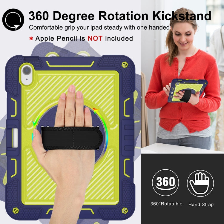 For iPad Air 11 2024 / Air 2022 10.9 360 Degree Rotation PC Contrast Silicone Tablet Case(Navy Blue + Yellow Green)