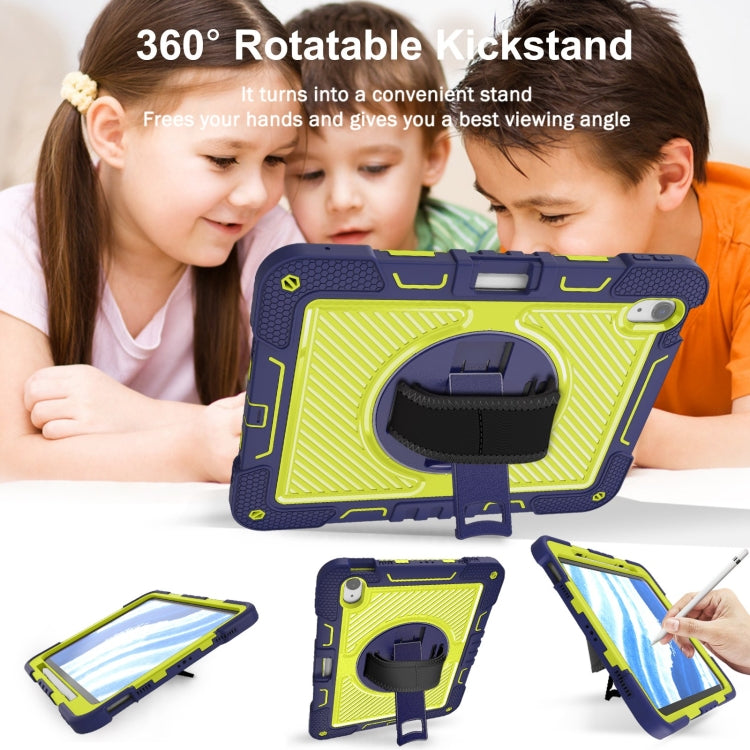 For iPad Air 11 2024 / Air 2022 10.9 360 Degree Rotation PC Contrast Silicone Tablet Case(Navy Blue + Yellow Green)
