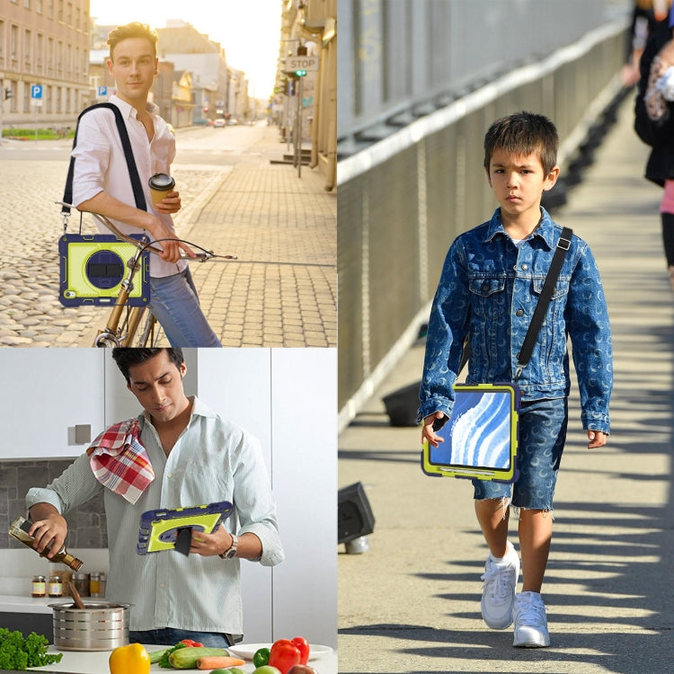 For iPad Air 11 2024 / Air 2022 10.9 360 Degree Rotation PC Contrast Silicone Tablet Case(Navy Blue + Yellow Green)