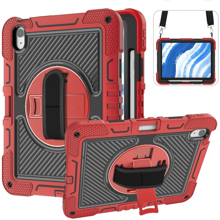 For iPad Air 11 2024 / Air 2022 10.9 360 Degree Rotation PC Contrast Silicone Tablet Case(Red + Black)