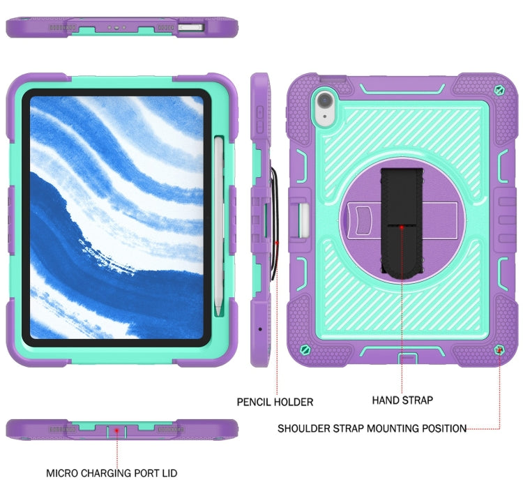 For iPad Air 11 2024 / Air 2022 10.9 360 Degree Rotation PC Contrast Silicone Tablet Case(Purple + Mint Green)