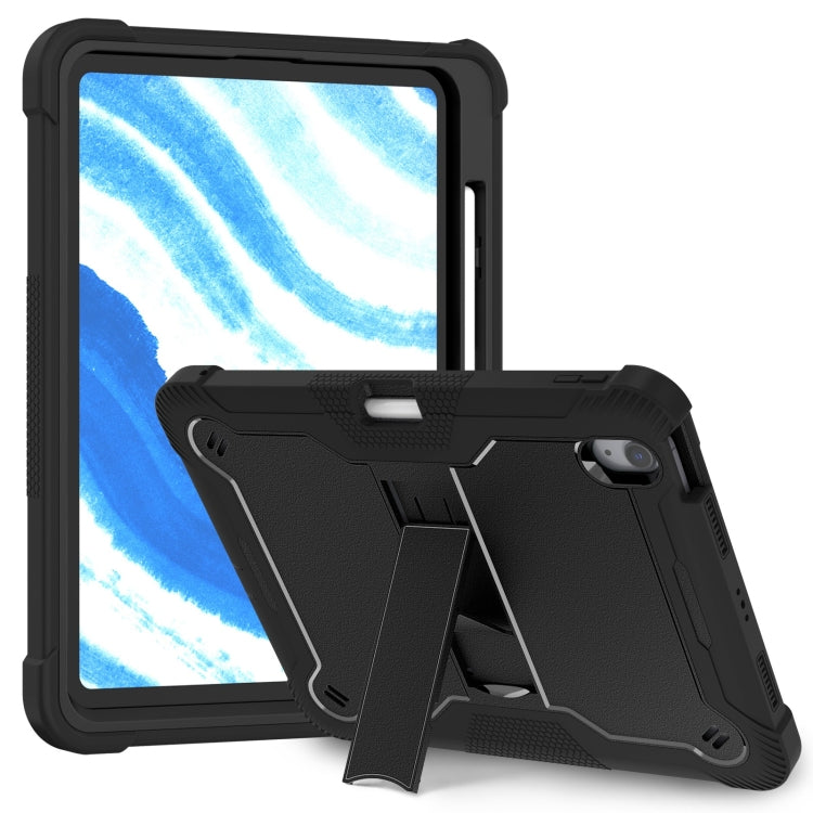 For iPad Air 11 2024 / Air 2022 10.9 Shockproof Silicone Hybrid PC Tablet Case with Holder(Black)