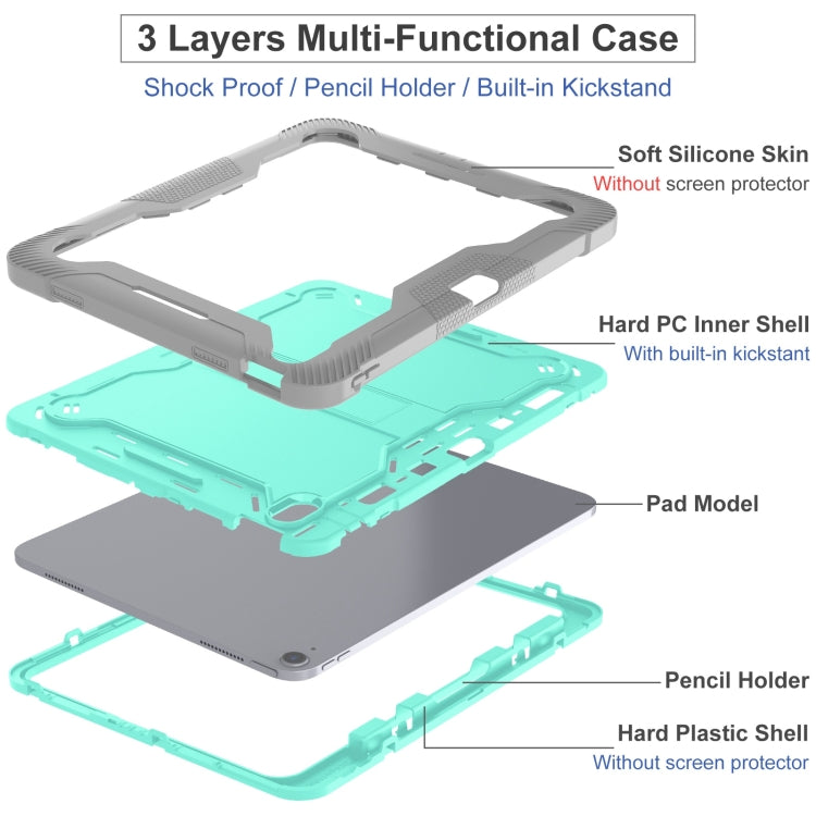 For iPad Air 13 2024 Shockproof Silicone Hybrid PC Tablet Case with Holder(Mint Green + Grey)