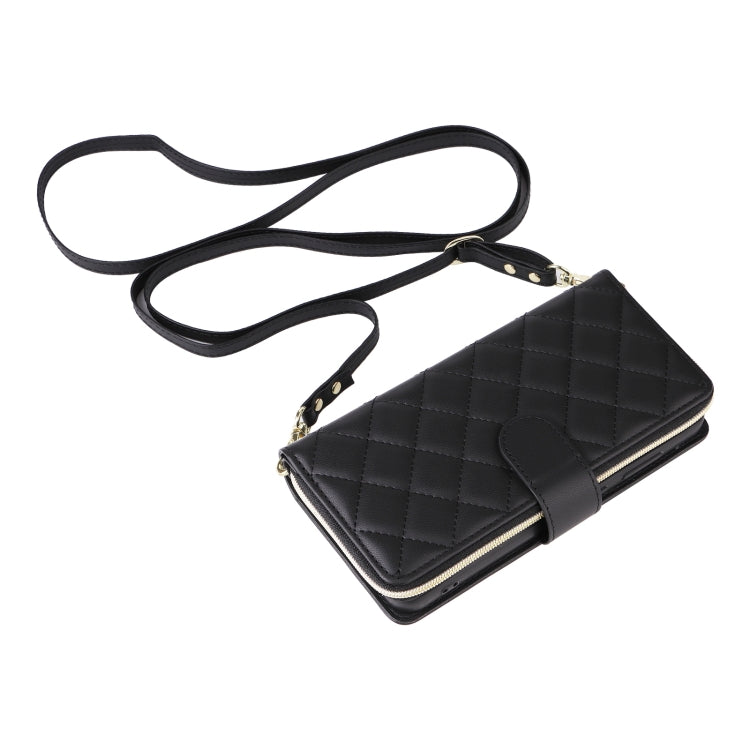 For Samsung Galaxy S25+ 5G Crossbody Rhombic Zipper Tower Buckle Leather Phone Case with Lanyard(Black) - free shipping - PMC Jewellery - Order now!