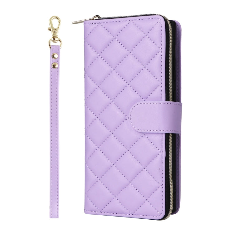 For Samsung Galaxy S25 Ultra 5G Crossbody Rhombic Zipper Tower Buckle Leather Phone Case with Lanyard(Purple)