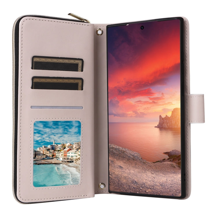 For Samsung Galaxy S25 Ultra 5G Crossbody Rhombic Zipper Tower Buckle Leather Phone Case with Lanyard(Beige)