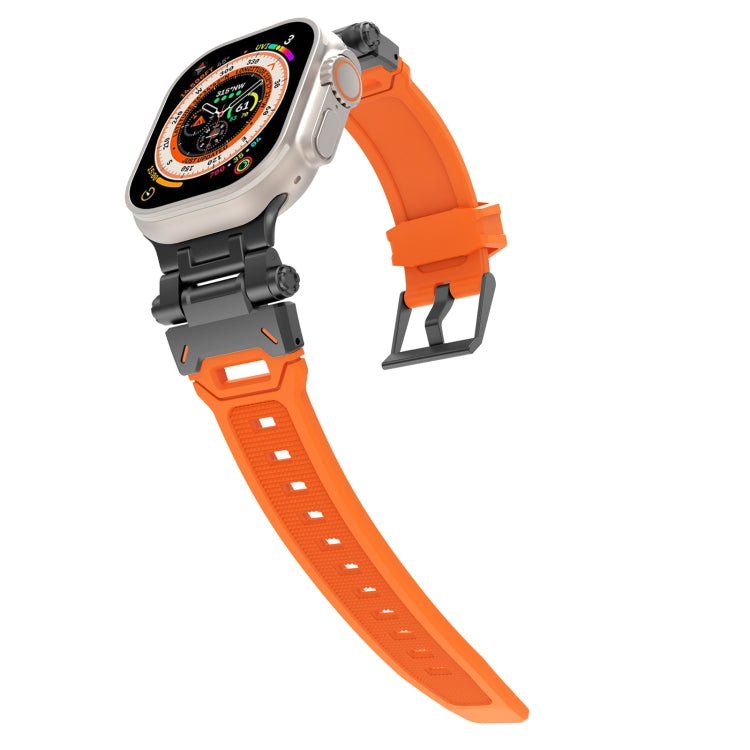 For Apple Watch Ultra 2 49mm Stainless Steel Connector TPU Watch Band(Black Orange)