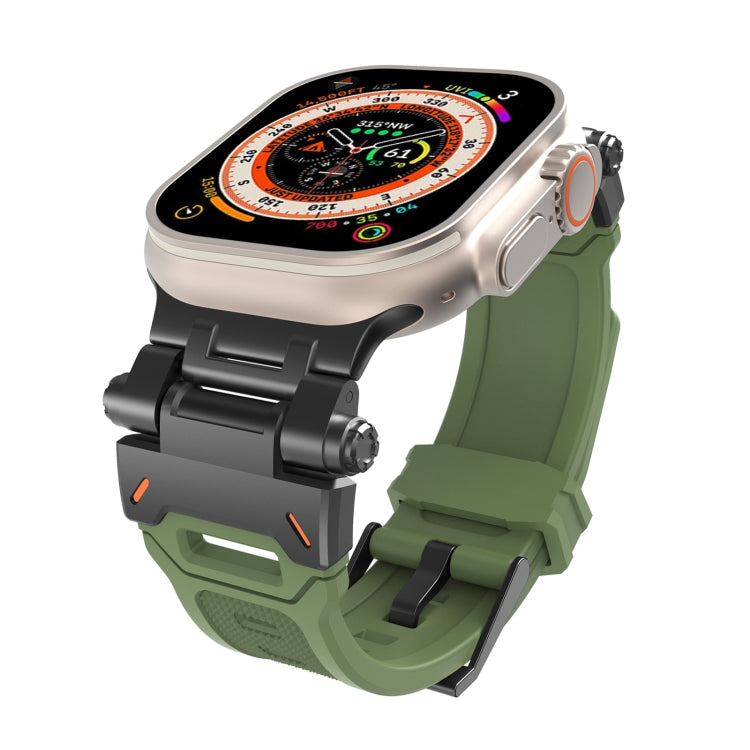 For Apple Watch SE 44mm Stainless Steel Connector TPU Watch Band(Black Green)