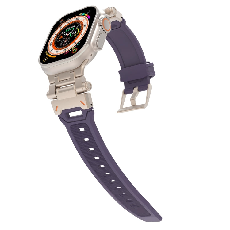 For Apple Watch Series 4 44mm Stainless Steel Connector TPU Watch Band(Titanium Purple)