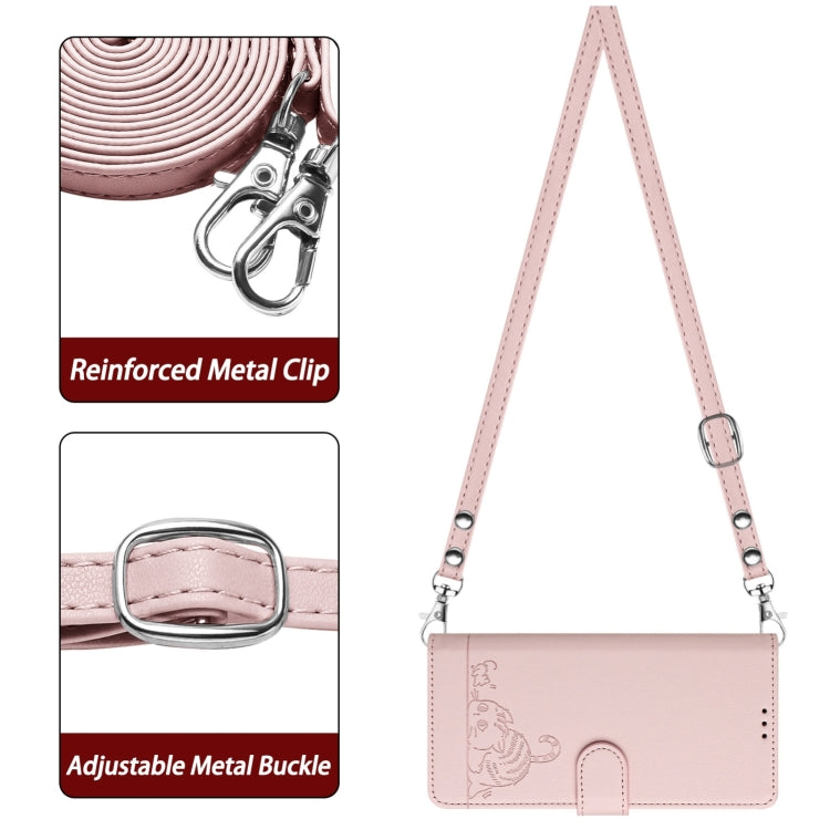 For Blackview Wave 6C Cat Rat Embossed Pattern RFID Leather Phone Case with Lanyard(Pink)