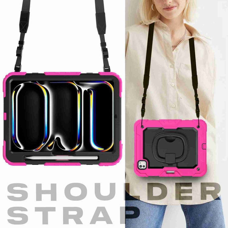 For iPad Pro 11 2024 Handle Silicone Hydric PC Tablet Case with Shoulder Strap(Rose Red) - iPad Pro 11 2024 Cases by PMC TechLife | Online Shopping South Africa | PMC TechLife | Buy Now Pay Later Mobicred