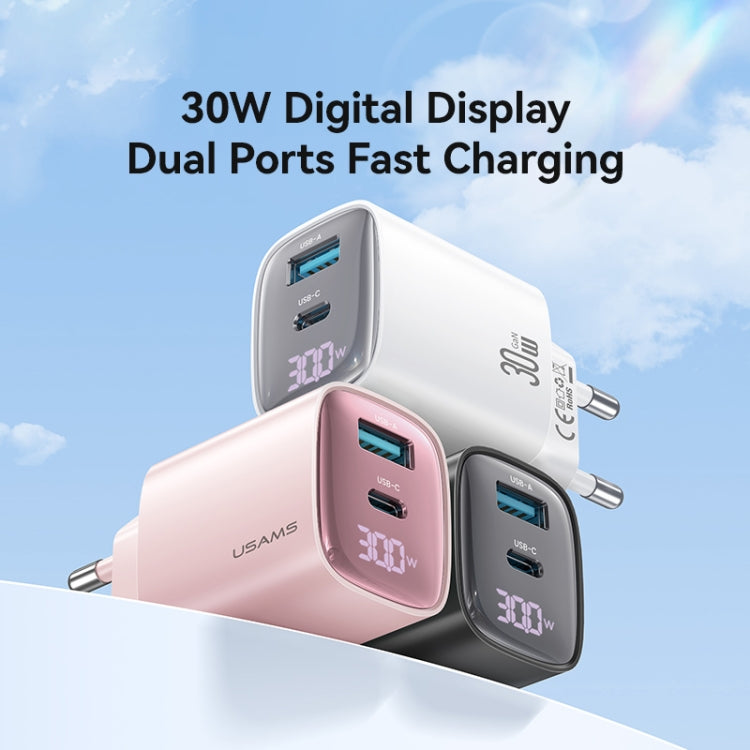 USAMS CC229 30W USB+USB-C / Type-C Dual Port GaN Digital Display Charger, Specifications: EU Plug(Black) - free shipping - PMC Jewellery - Order now!