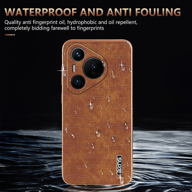 For Huawei Pura 70 AZNS Electroplated Frame Crocodile Texture Full Coverage Phone Case(Green)