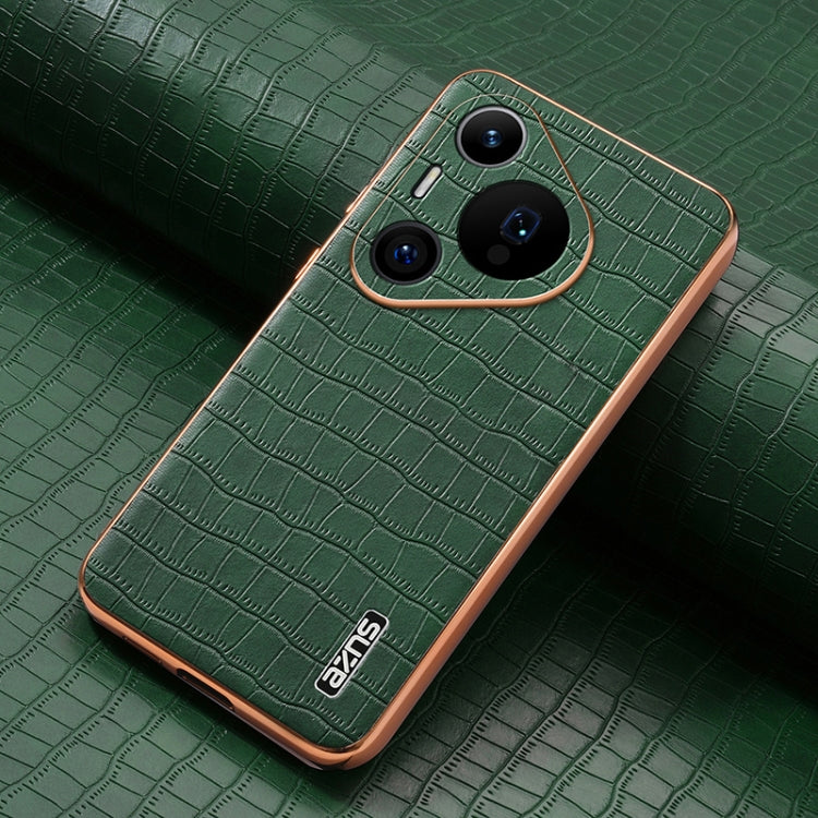 For Huawei Pura 70 Pro / 70 Pro+ AZNS Electroplated Frame Crocodile Texture Full Coverage Phone Case(Green)