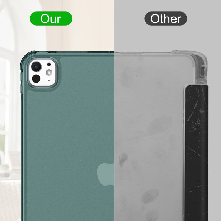 For iPad Pro 11 2024 Tri-fold Holder TPU Cover Frosted Leather Smart Tablet Case withh Pen Slot(Dark Green) - iPad Pro 11 2024 Cases by PMC TechLife | Online Shopping South Africa | PMC TechLife | Buy Now Pay Later Mobicred