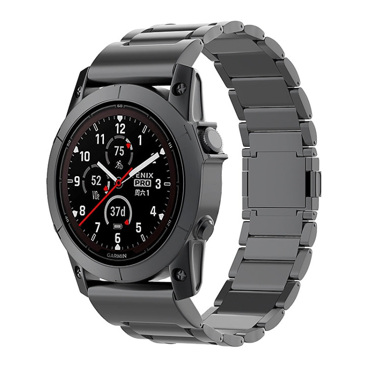 For Garmin Tactix 7 Pro / Fenix 7X 26mm Three-Bead Magnetic Buckle Metal Quick Release Watch Band(Black)