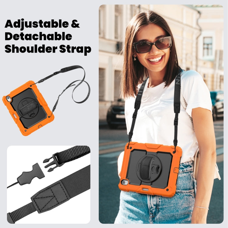 For iPad Air 11 2025 / 2024 Turntable Holder Silicone Hybrid PC Tablet Case with Shoulder Strap(Orange) - free shipping - PMC TechLife - Order now!
