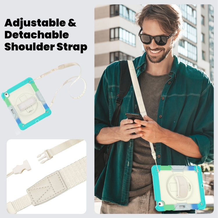 For iPad Air 13 2025 / 2024 Turntable Holder Silicone Hybrid PC Tablet Case with Shoulder Strap(Camouflage Light Blue) - free shipping - PMC TechLife - Order now!