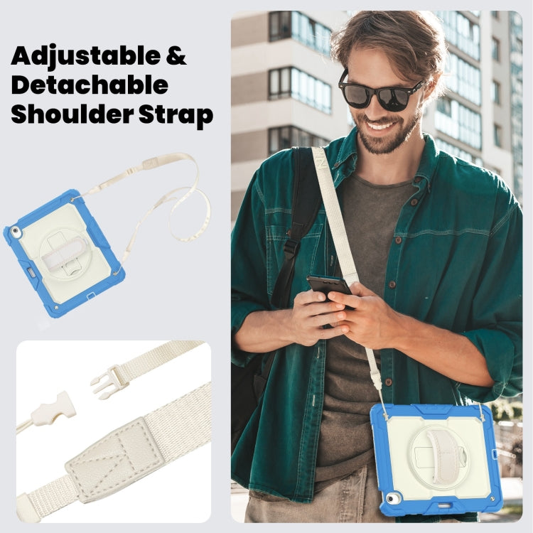 For iPad Air 13 2025 / 2024 Turntable Holder Silicone Hybrid PC Tablet Case with Shoulder Strap(Beige + Cyan-blue) - free shipping - PMC TechLife - Order now!