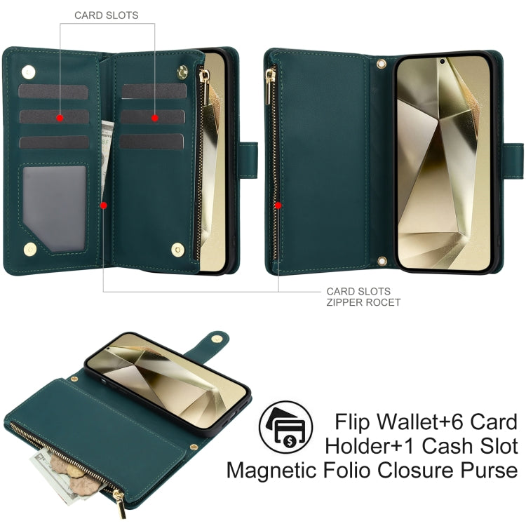 For Samsung Galaxy S24 Ultra 5G YM016 Rhombic Zipper Card Wallet Leather Phone Case with Lanyard(Green)