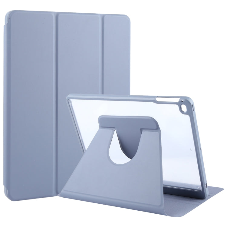 For iPad 9.7 2018 & 2017 / Air / Air2 GEBEI Acrylic TPU 3-folding Rotating Smart Tablet Leather Case withh Pen Slot(Light Purple)