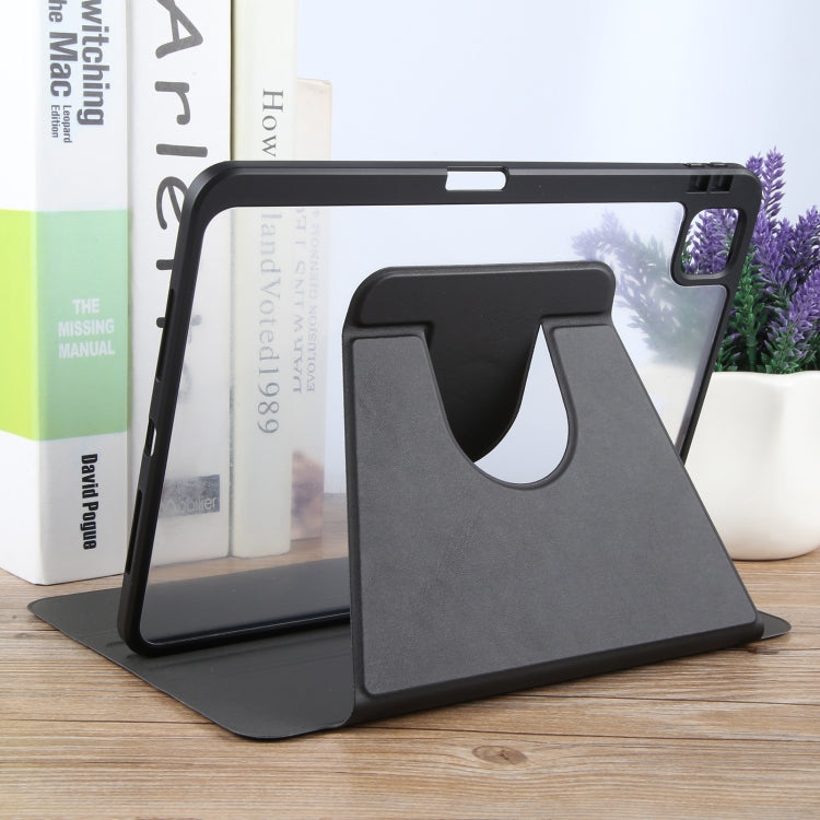 For iPad Pro 11 2022 / 2021 / 2020 GEBEI Acrylic TPU 3-folding Rotating Smart Tablet Leather Case withh Pen Slot(Black)