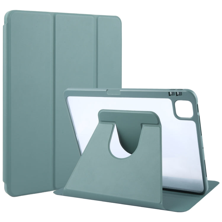 For iPad Air 13 2025 / 2024 GEBEI Acrylic TPU 3-folding Rotating Smart Tablet Leather Case withh Pen Slot(Dark Green)