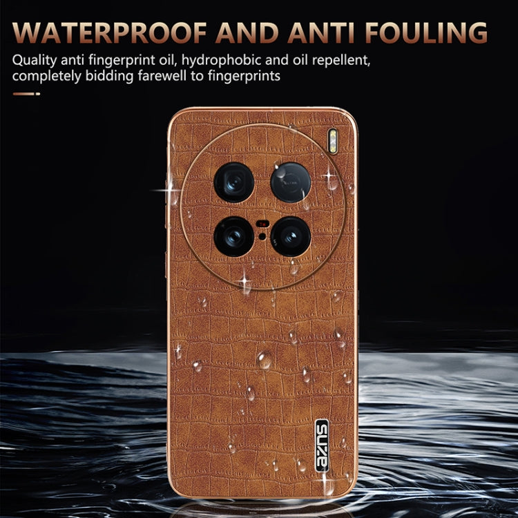 For vivo X100 Ultra AZNS Electroplated Frame Crocodile Texture Full Coverage Phone Case(White)