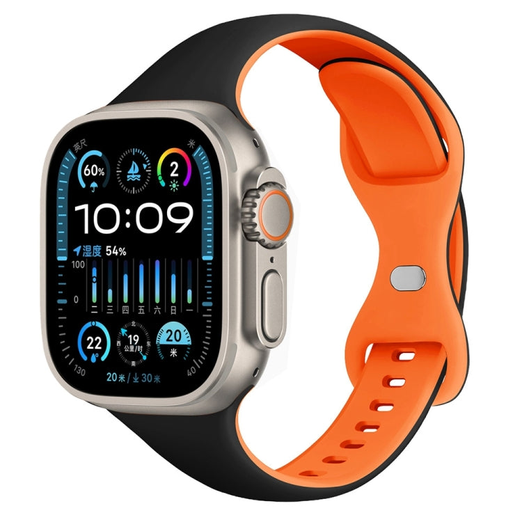 For Apple Watch Ultra 49mm Two Color Slim Butterfly Buckle Silicone Watch Band(Black Orange)