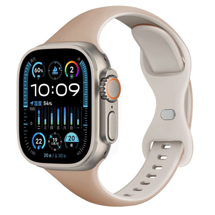 For Apple Watch Ultra 49mm Two Color Slim Butterfly Buckle Silicone Watch Band(Milk Tea Rock White)
