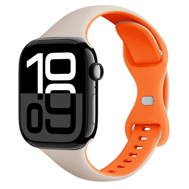 For Apple Watch Series 10 46mm Two Color Slim Butterfly Buckle Silicone Watch Band(Starlight Orange)