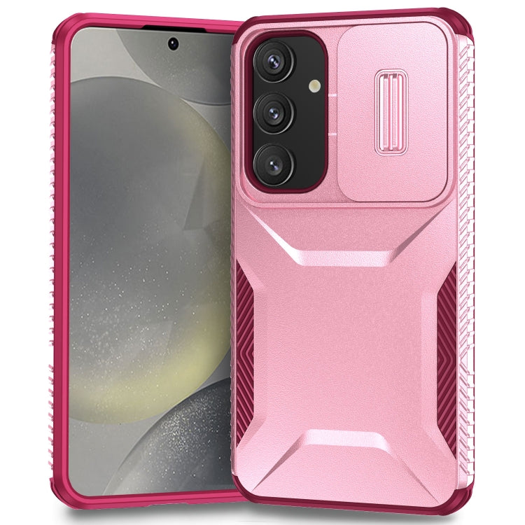 For Samsung Galaxy S25+ 5G / S24+ 5G Sliding Camshield Phone Case(Pink + Rose Red)