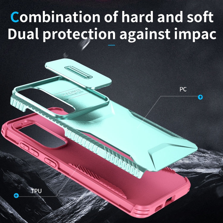 For Samsung Galaxy S25+ 5G / S24+ 5G Sliding Camshield Phone Case(Grey Green + Pink)
