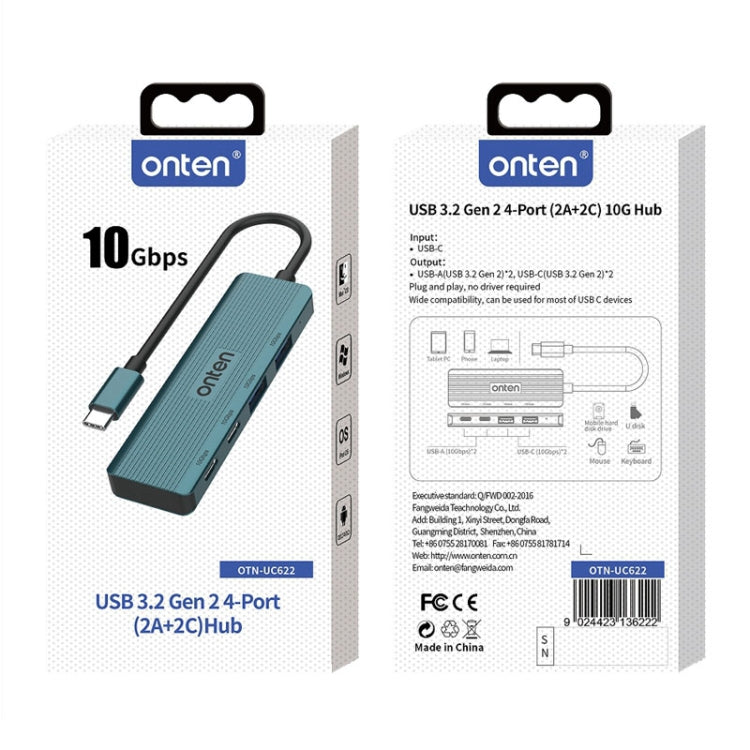 Onten UC622 10Gbps USB-C / Type-C to 2 x USB + 2 x USB-C / Type-C 4 in 1 HUB Docking Station, Length:1.5m(Green) - free shipping - PMC Jewellery - Order now!