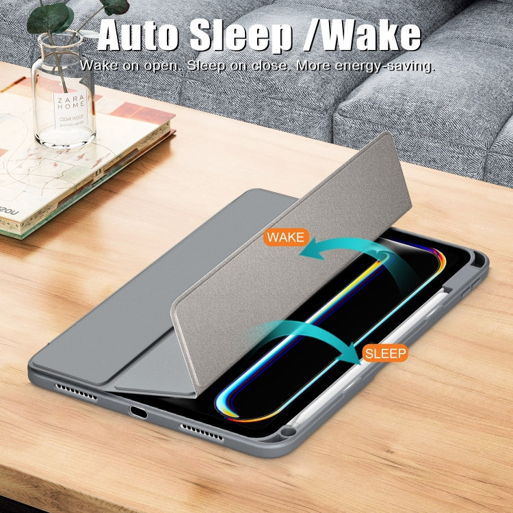 For iPad Pro 11 2024 Acrylic 3-Fold Smart Leather Tablet Case(Grey) - iPad Pro 11 2024 Cases by PMC TechLife | Online Shopping South Africa | PMC TechLife | Buy Now Pay Later Mobicred