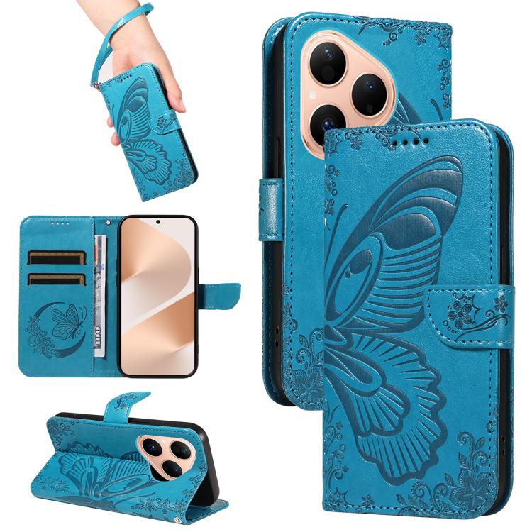 For Huawei Pura 80 5G Swallowtail Butterfly Embossed Leather Phone Case(Blue)