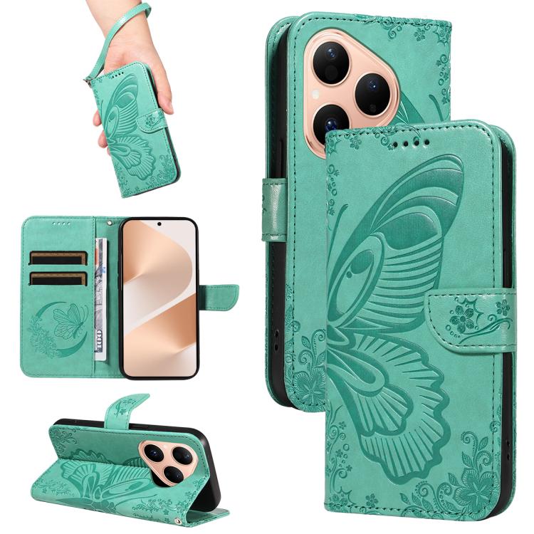 For Huawei Pura 80 5G Swallowtail Butterfly Embossed Leather Phone Case(Green)