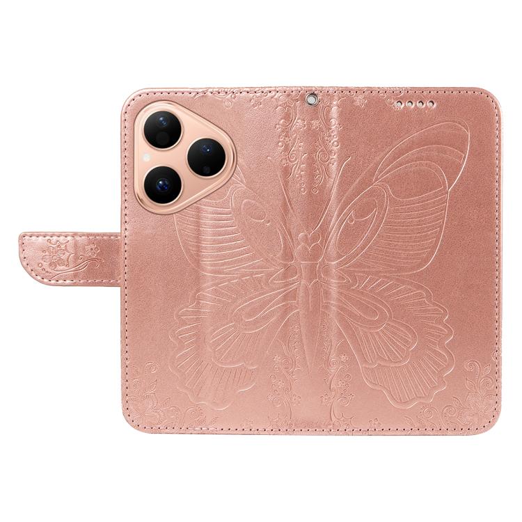 For Huawei Pura 80 5G Swallowtail Butterfly Embossed Leather Phone Case(Rose Gold)